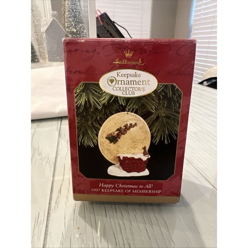 Hallmark Keepsake Ornament Happy Christmas to All Santa & Sleigh KOC Club 1997